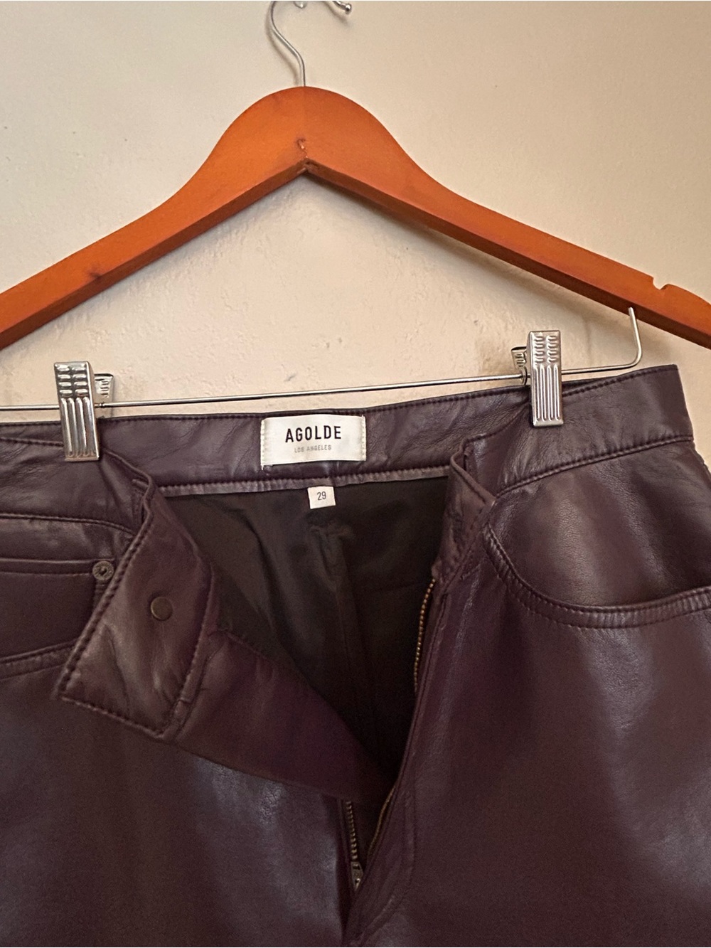Agolde Leather Trousers in Plum